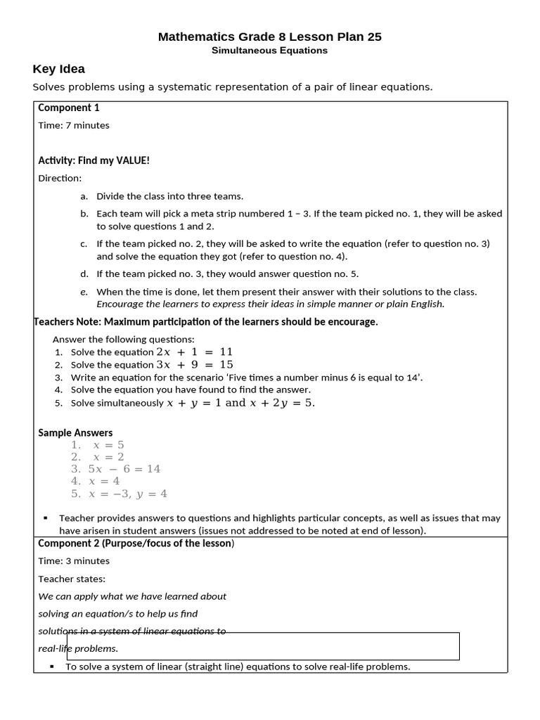 Grade 8 Mathematics L25 | PDF | Equations | Learning