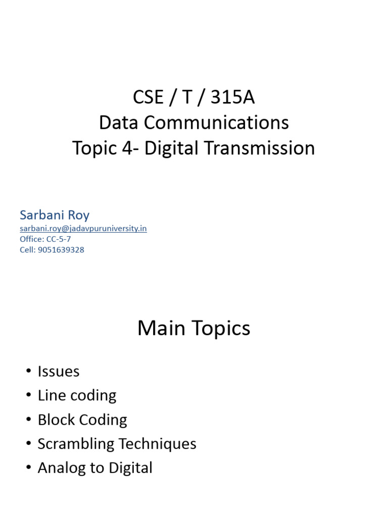 Topic 4 Digital Transmission Baseline Wandering | PDF | Sampling ...