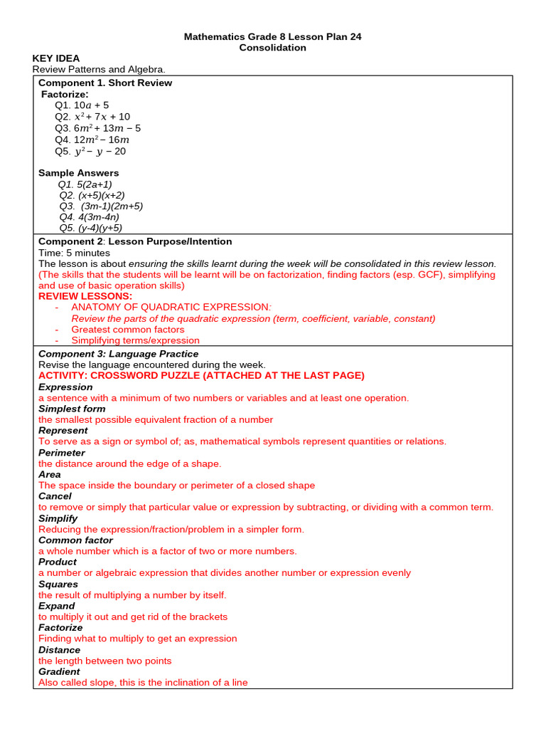 NLC Mathematics-Grade-8-Lesson-Plan-24 | PDF | Variable (Mathematics ...