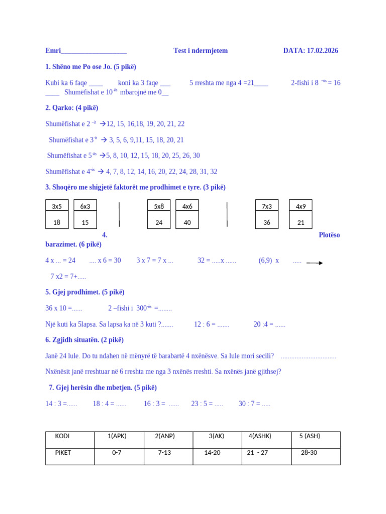 Test I Ndermjetem Kl3 | PDF