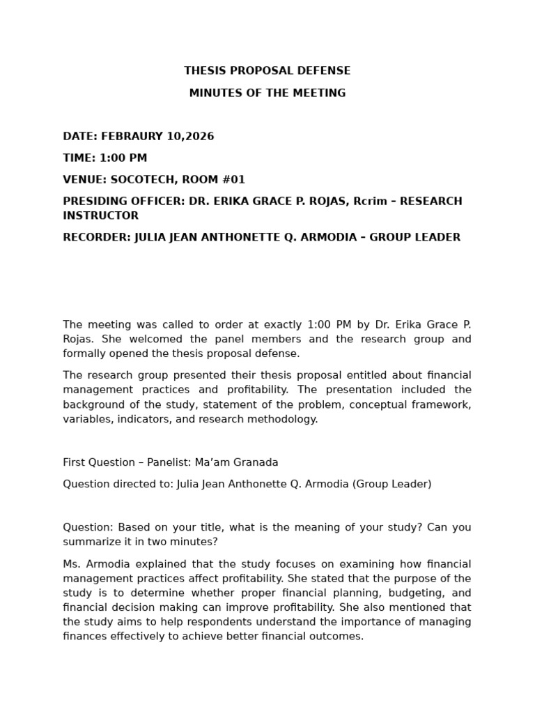 Thesis Proposal Defense - Minutes of The Meeting | PDF | Thesis