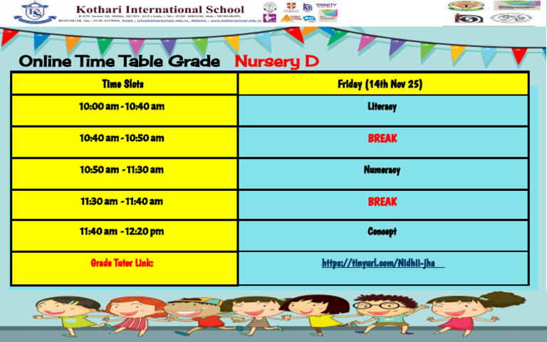 Grade Nursery D Online Timetable | PDF