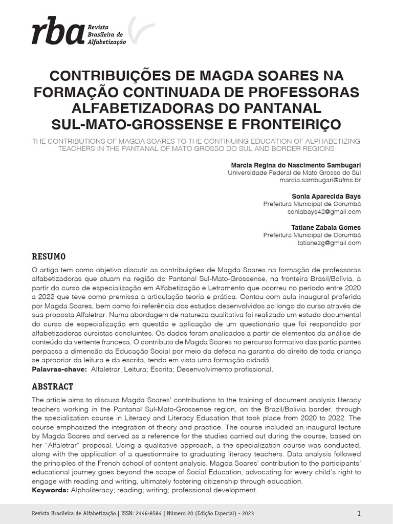 Contribuições de Magda - Sambugari, Bays e Gomes | PDF | Alfabetização ...