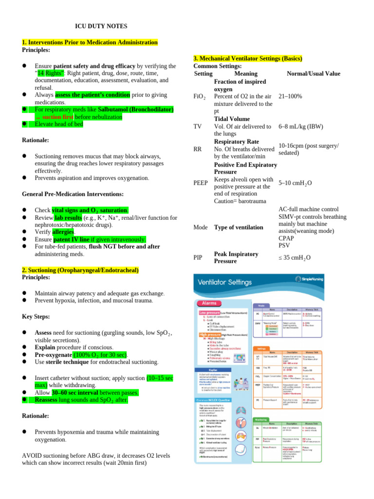 ? Icu Duty Notes | PDF | Clinical Medicine | Medical Specialties