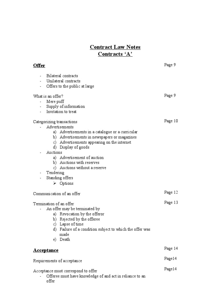 Contract Law Notes | PDF | Offer And Acceptance | Contractual Term