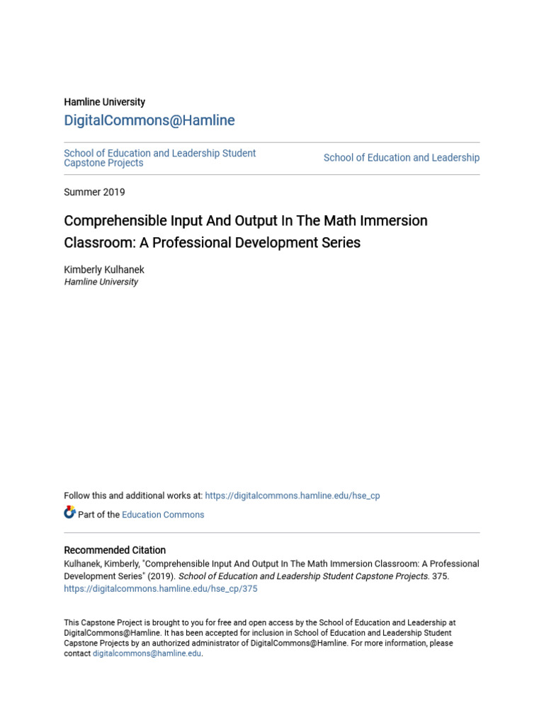 Comprehensible Input and Output in The Math Immersion Classroom | PDF ...