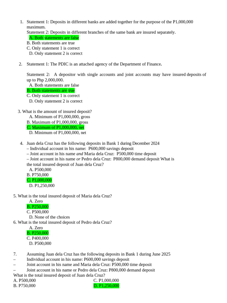 PDIC Sample Questions | PDF | Banks | Deposit Account