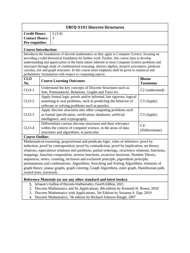 Discrete Structure Outline | PDF | Discrete Mathematics | Mathematics