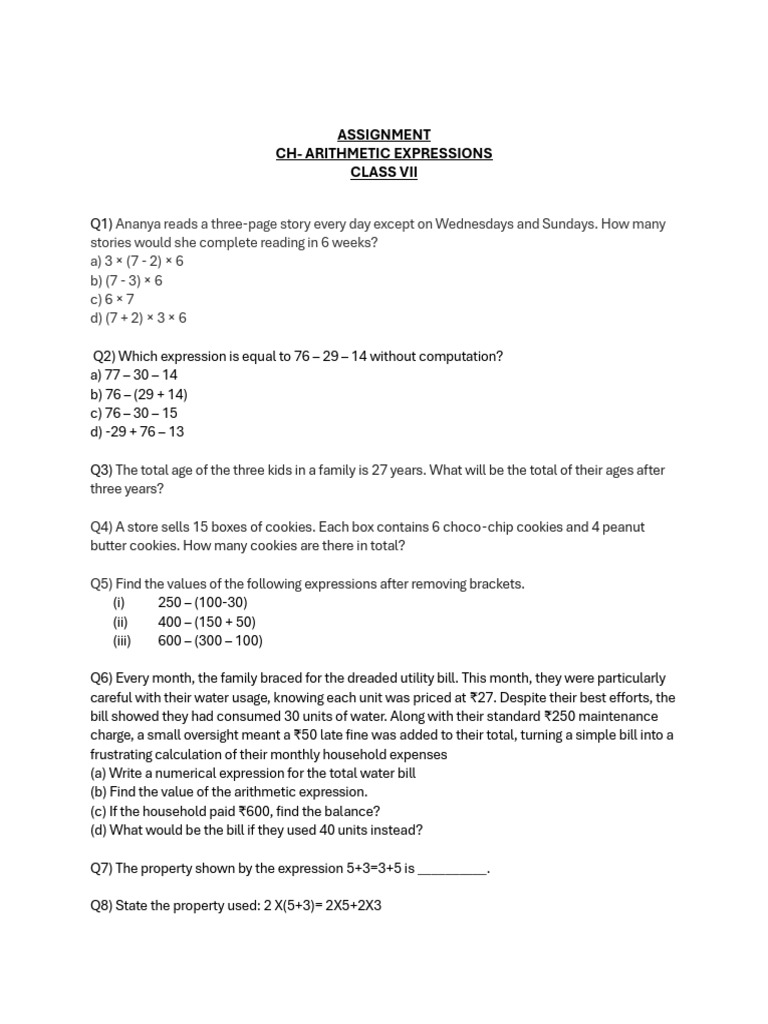 Assignment Arithmetic Expressions | PDF