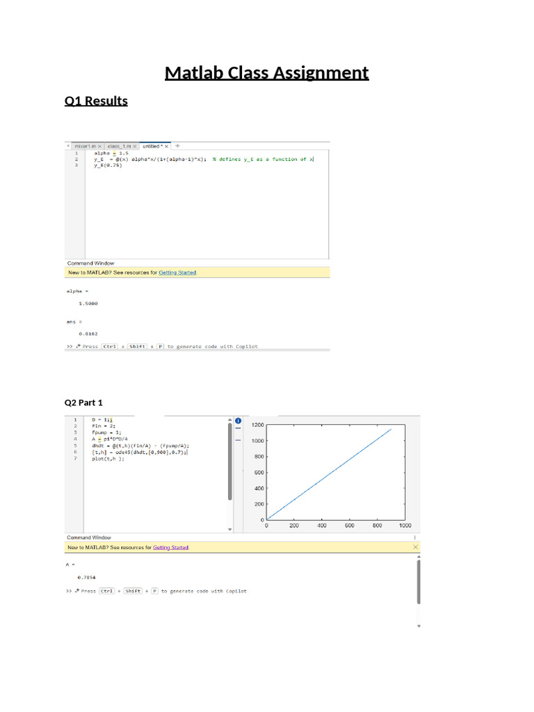 Matlab Class Assignment - B230839CH | PDF