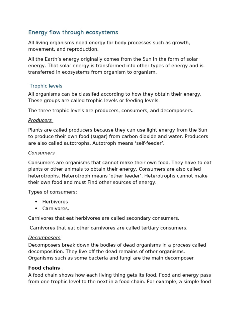 Unit 1 Energy Flow Through Ecosystems All Living Organisms N | PDF ...