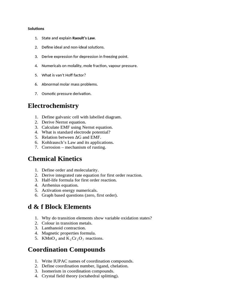 Chemistry Important Topics | PDF