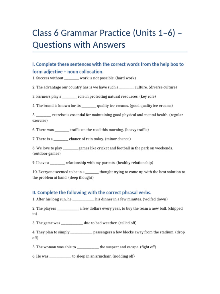 Class6 Grammar QA | PDF
