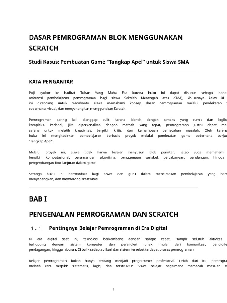Buku Dasar Pemrograman Blok Scratch Game Tangkap Apel | PDF