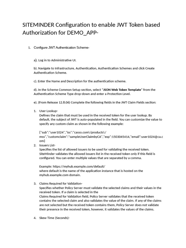 SITEMINDER Configuration To Enable JWT Token Based Authorization For ...