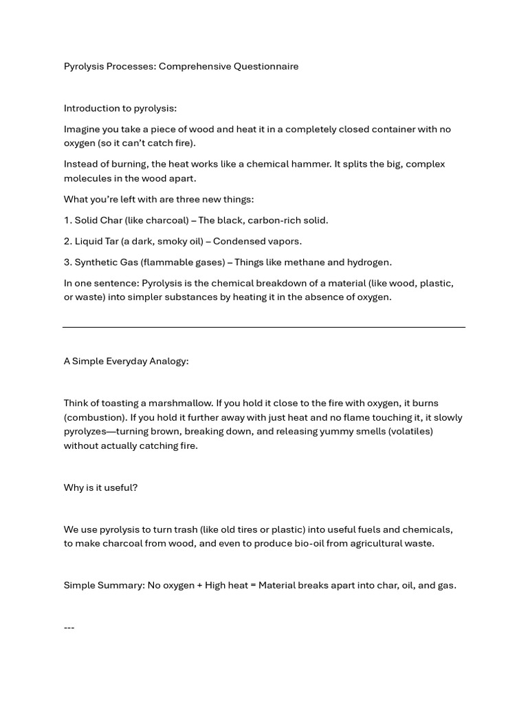Pyrolysis Questionnaire Cum Details | PDF | Pyrolysis | Cracking ...