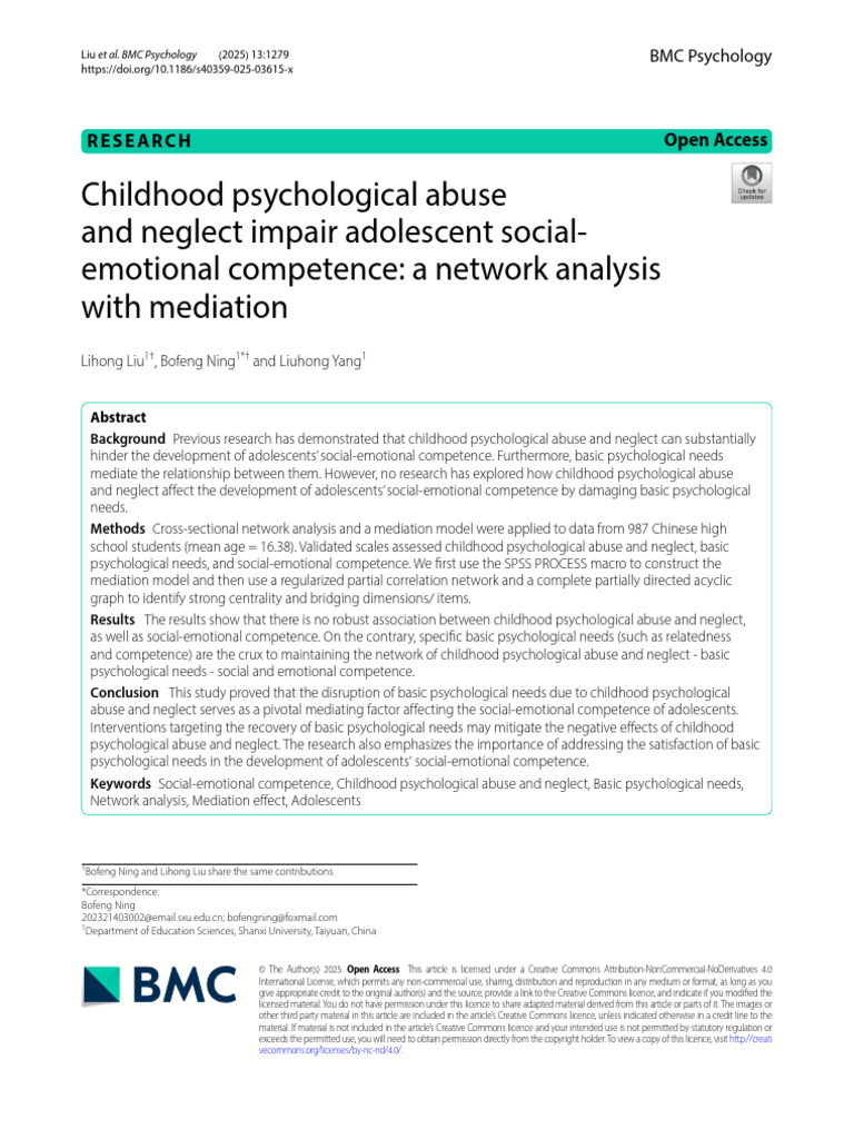 Childhood Psychological Abuse and Neglect Impair Adolescent Social ...