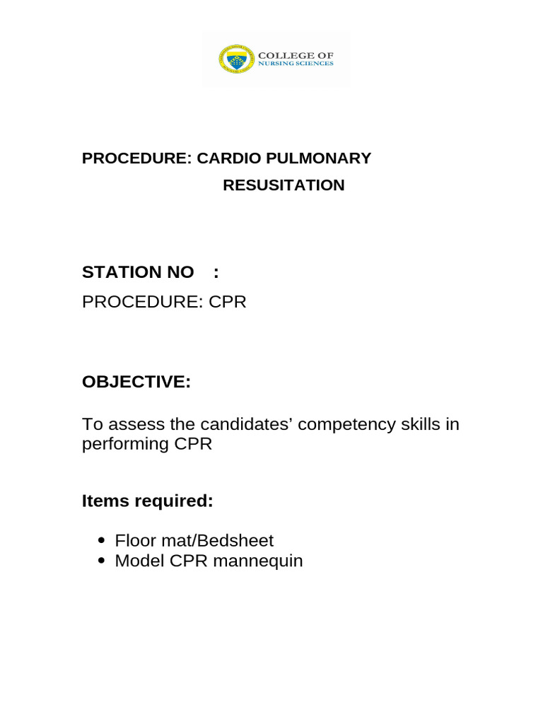 Station No:: Procedure: CPR | PDF