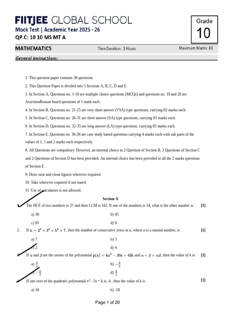 G10 - Maths Sample Paper 80 Marks | PDF | Elementary Mathematics ...