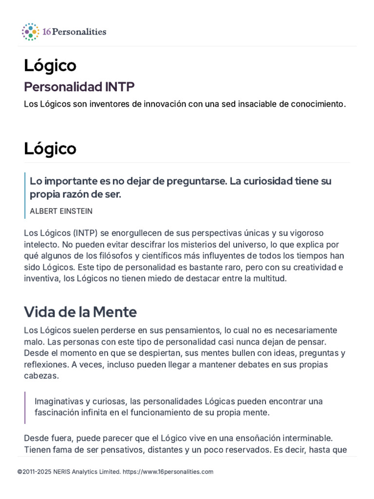 Personalidad INTP (Lógico) - 16personalities | PDF | Pensamiento ...