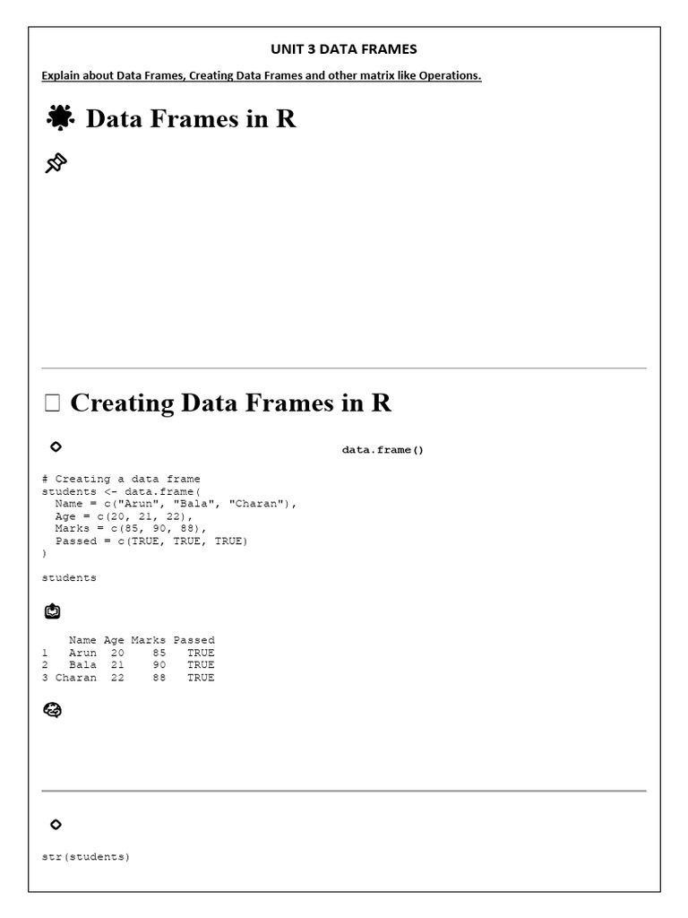 Unit 3 Data Frames | PDF | Data | Matrix (Mathematics)