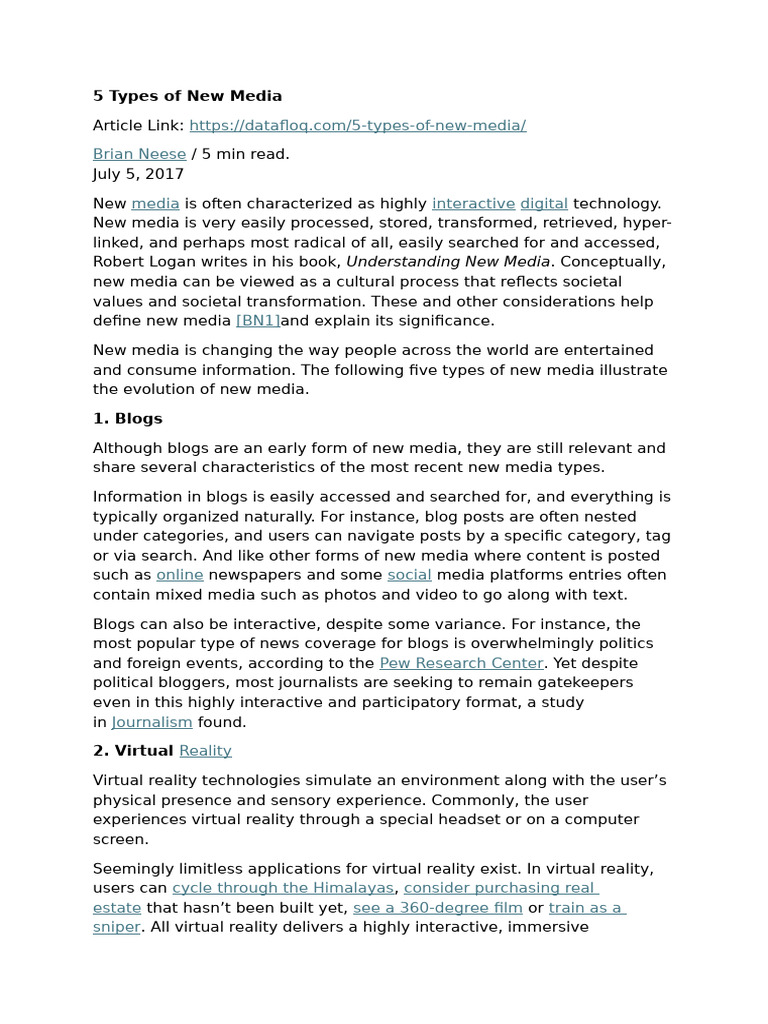 Article 2 For Seminar Activity 3 - 5 Types of New Media | PDF | New ...