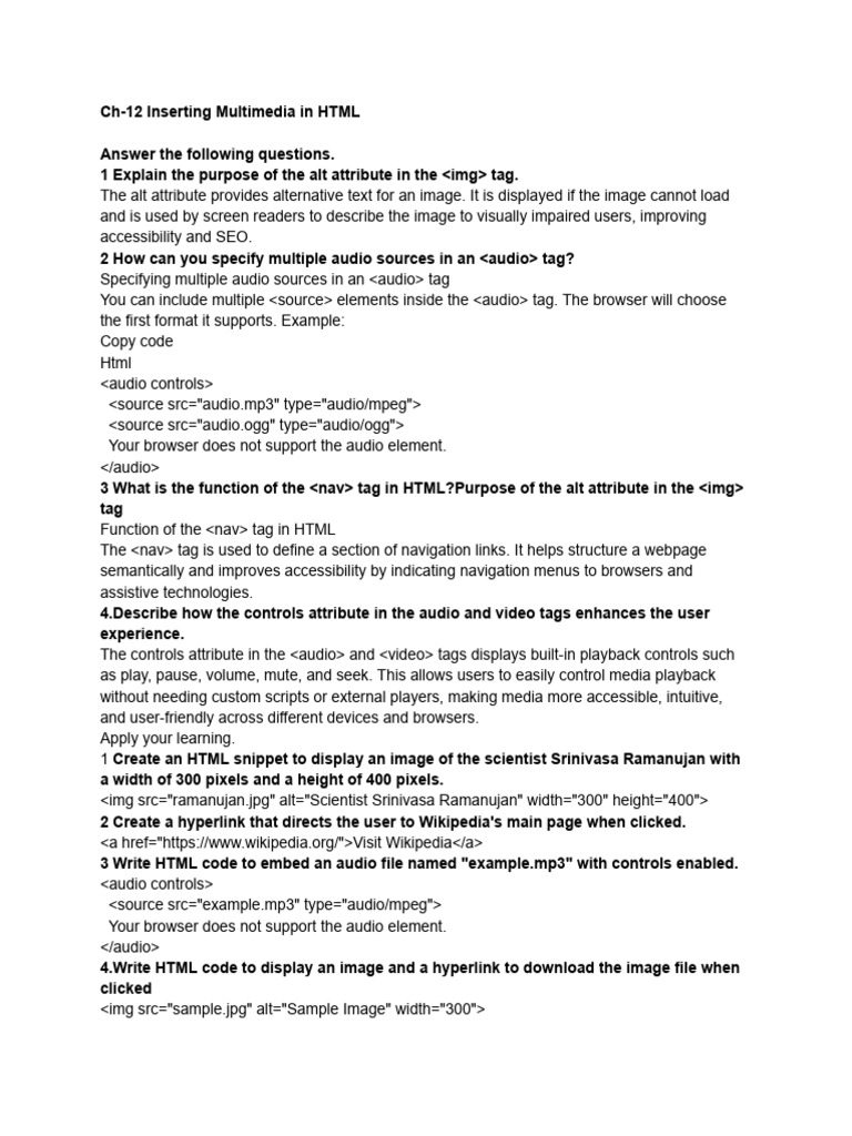 Ch-12 Inserting Multimedia in HTML | PDF