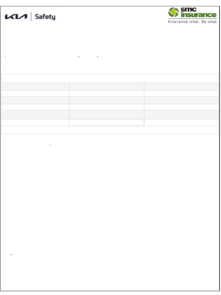 Kia Car Insurance Policy 2025 | PDF