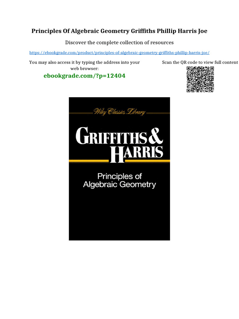 Principles of Algebraic Geometry Griffiths Phillip Harris Joe Newest ...