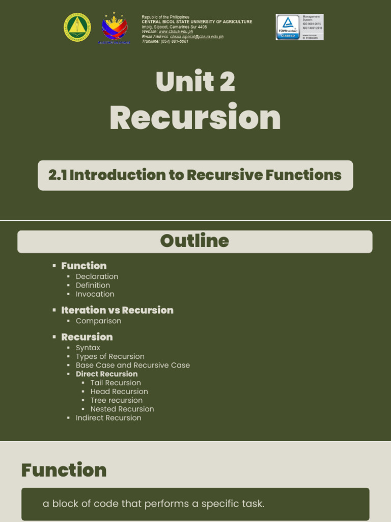 2.1 Introduction To Recursive Function | PDF | Iteration | Control Flow