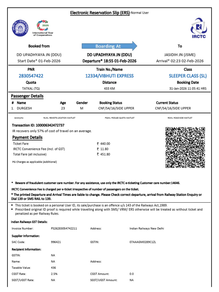 12334/vibhuti Express Sleeper Class (SL) | PDF
