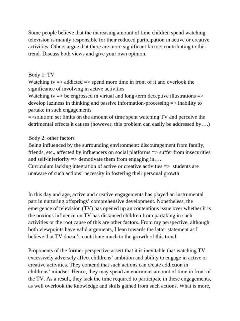 Watching TV Active and Creative Activities | PDF | Behavioural Sciences ...