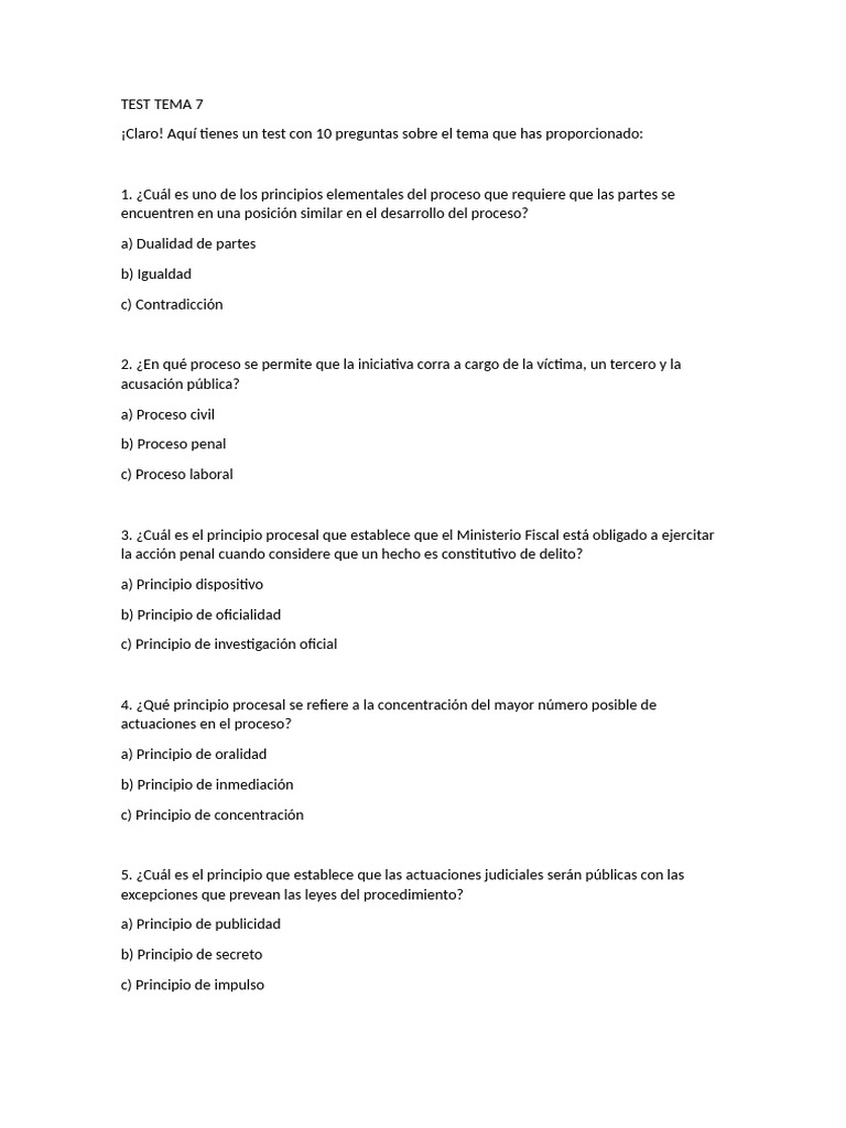 Test Tema 7 | PDF | Ley procesal | Fiscal