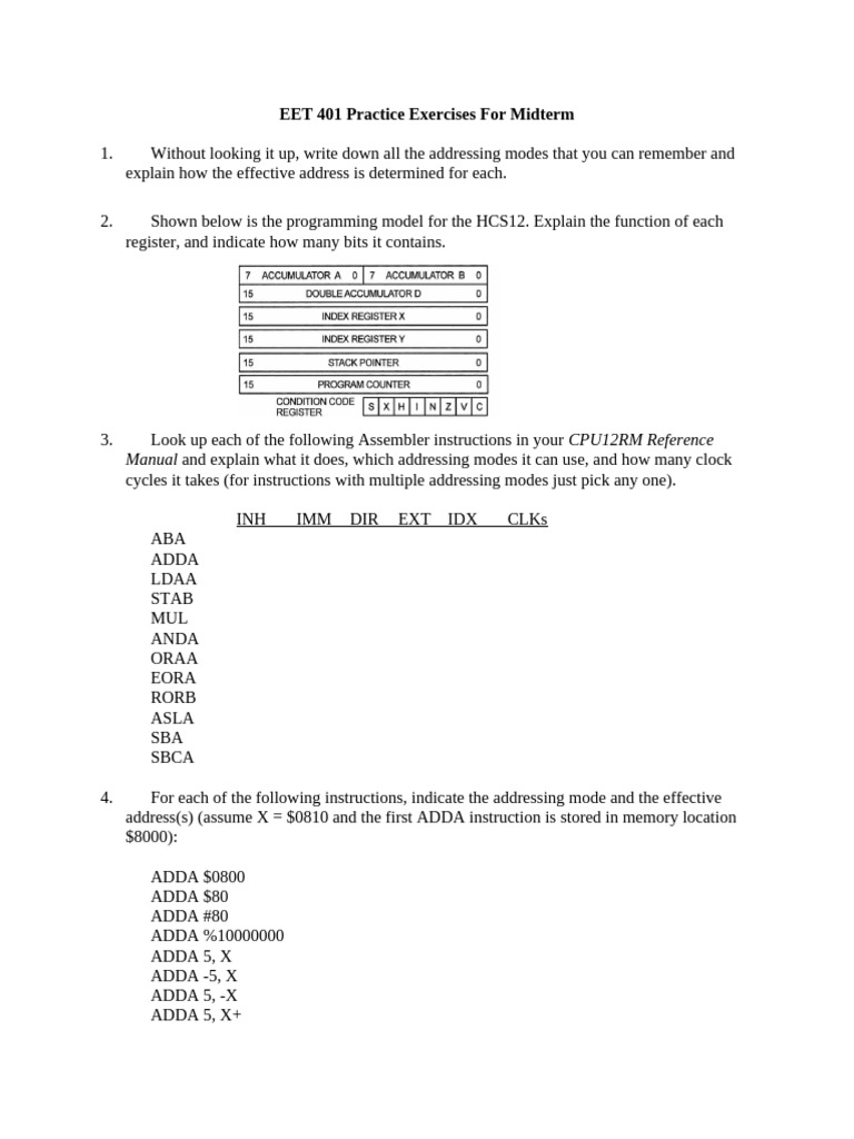 EET 401 Midterm Practice Exercises | PDF | Assembly Language ...