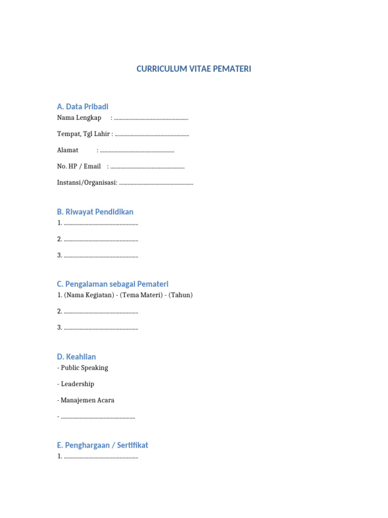 CV Pemateri Template-4 | PDF