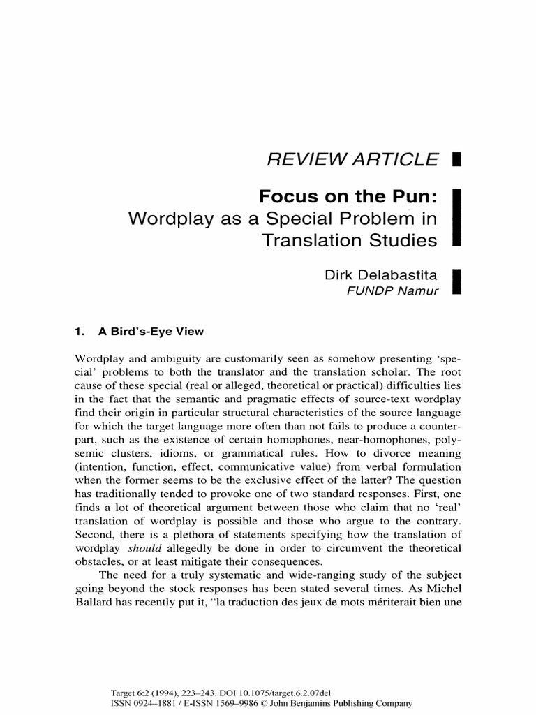 Focus On The Pun Wordplay As A Special Problem in Translation Studies ...
