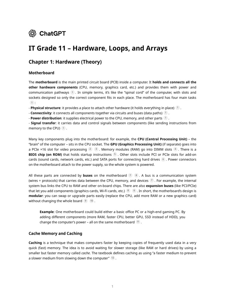 IT Grade 11 - Hardware, Loops, and Arrays | PDF | Computer Data Storage ...