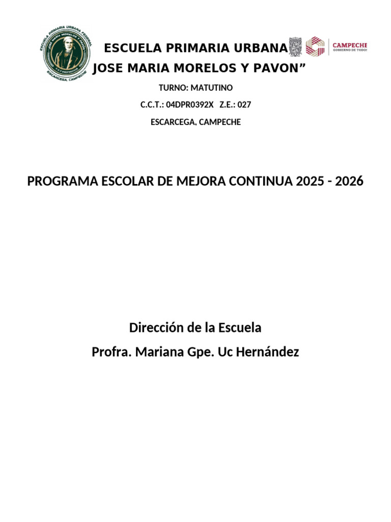 Programa Escolar de Mejora Continua 2025 | PDF | Enseñando | Escuelas