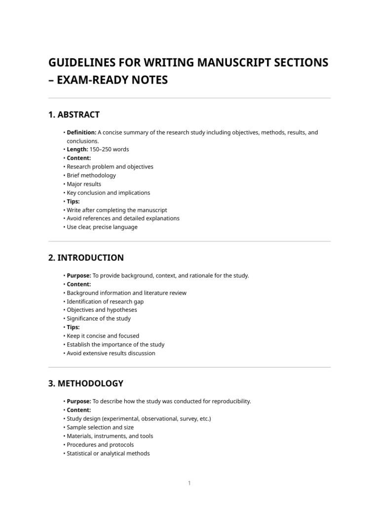 Manuscript Writing Guidelines | PDF | Methodology | Abstract (Summary)
