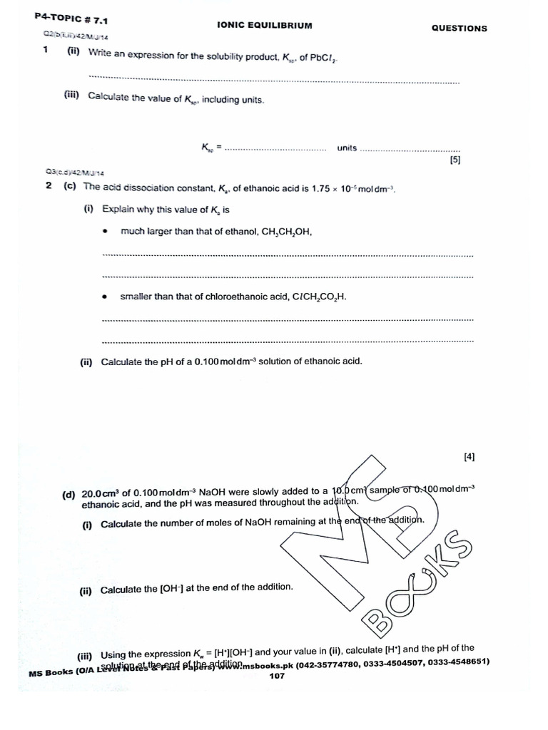 A2 Topical Qs - Ionic Equilibria | PDF
