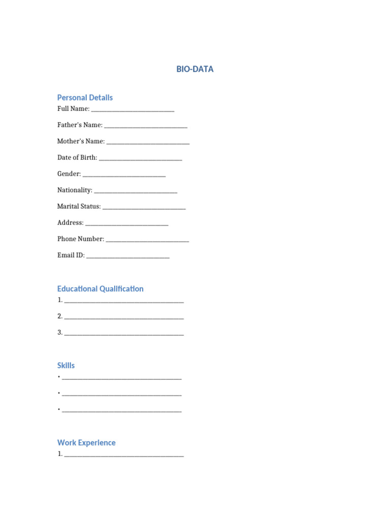 Biodata Format | PDF