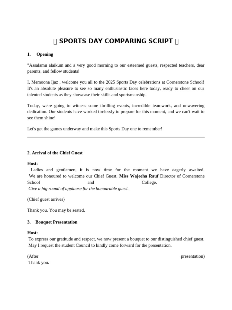 Sports Day Script 1 | PDF