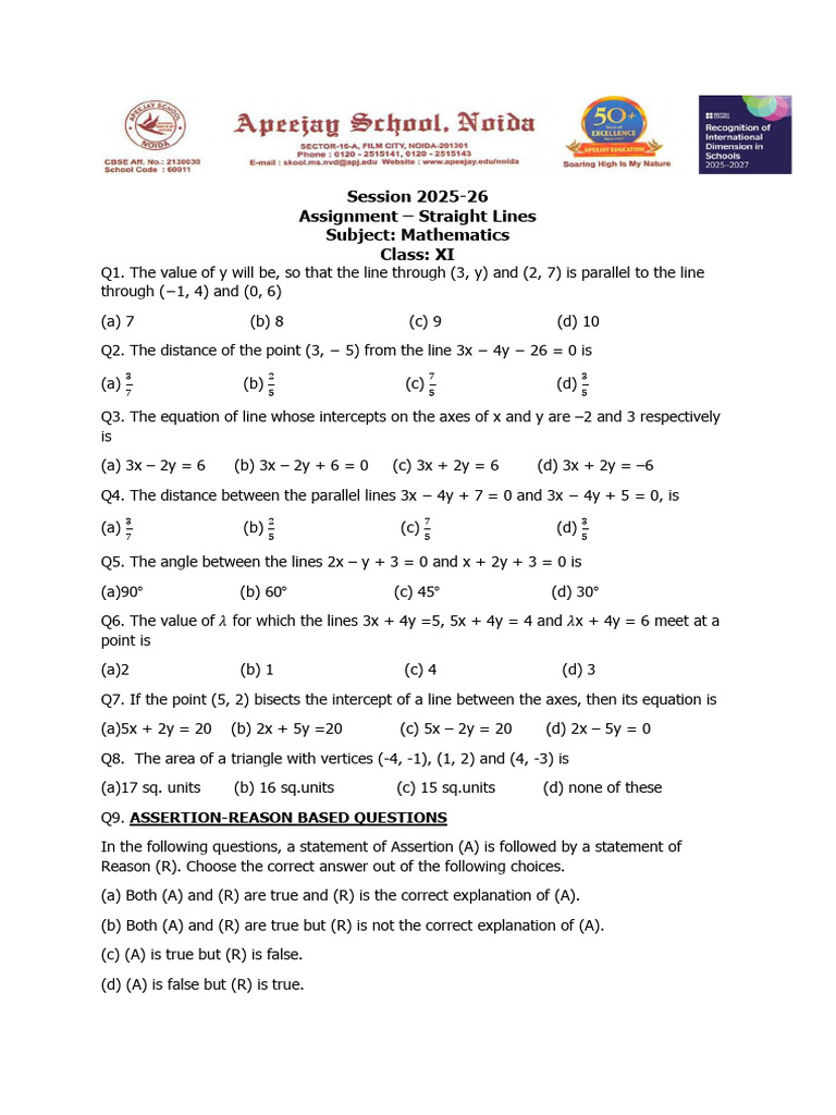 Assignment Straight Line | PDF | Line (Geometry) | Triangle