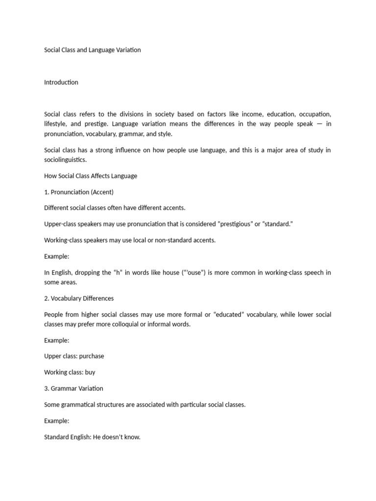 Social Class and Language Variation Presentation | PDF | Accent ...