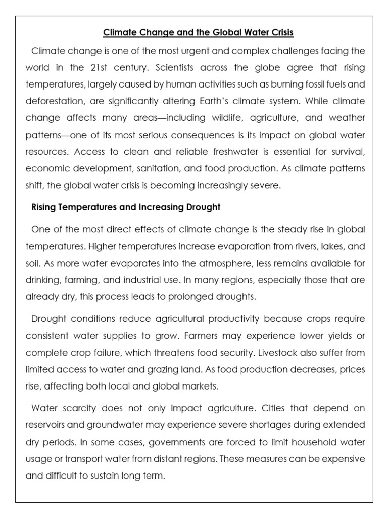 Climate Change and The Global Water Crisis | PDF | Water Scarcity | Water
