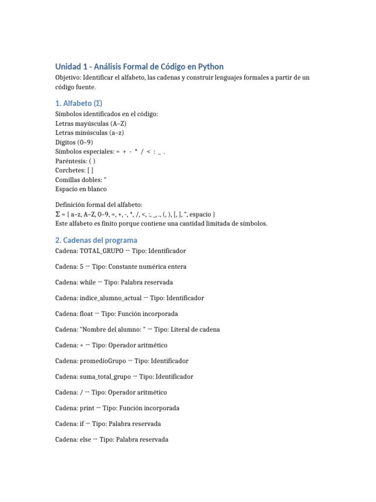 U1 ADA1 Analisis Formal Python | PDF | Comunicación escrita | Lingüística
