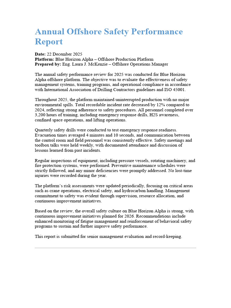 Annual Offshore Safety Performance Report | PDF