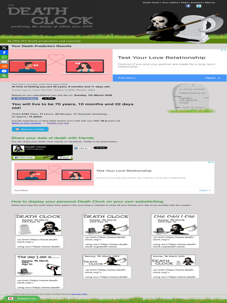 Your Death Clock Calculator Results | PDF