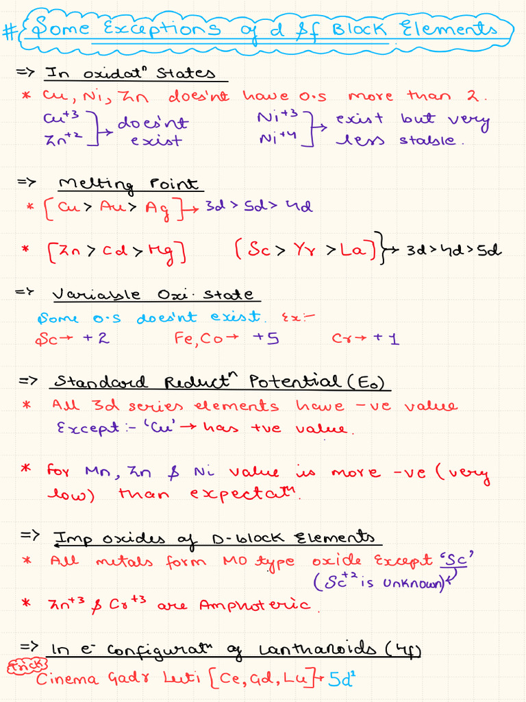 Exceptions of D and F Block Elements and P Block Elements | PDF
