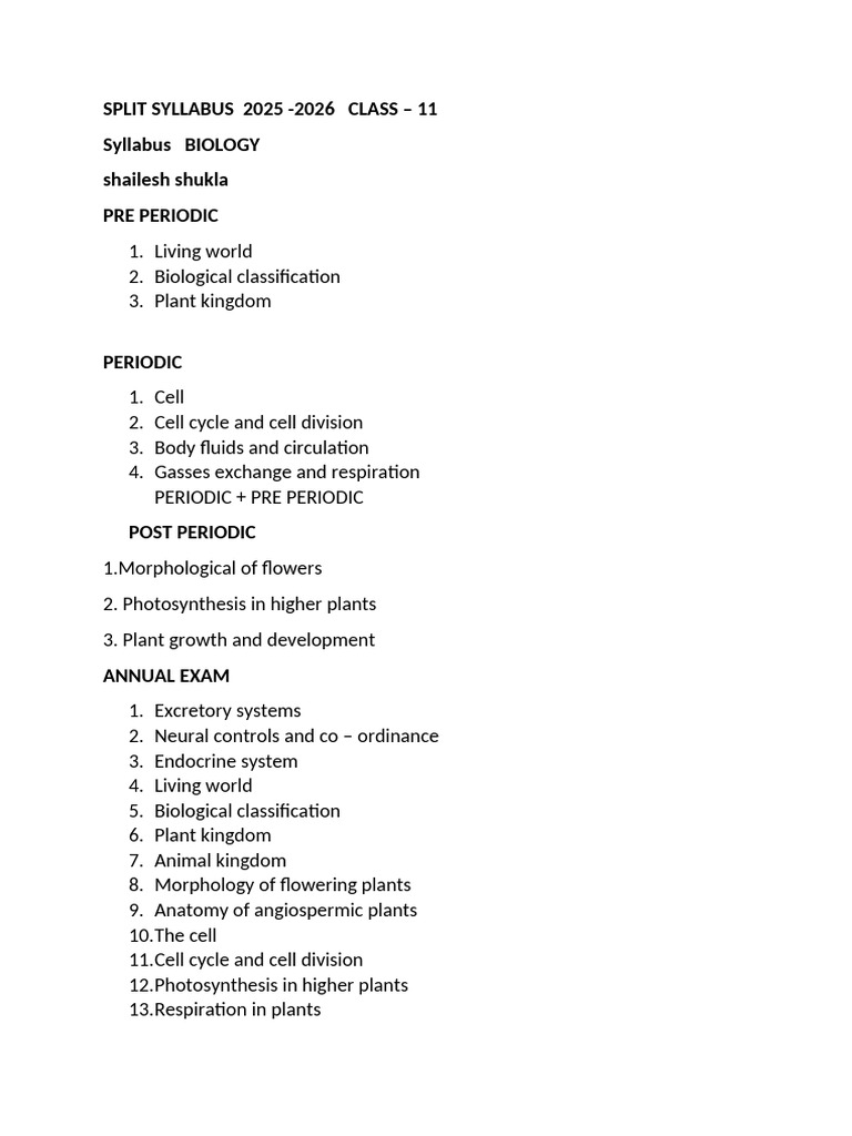 Biology Syllabus 11st | PDF